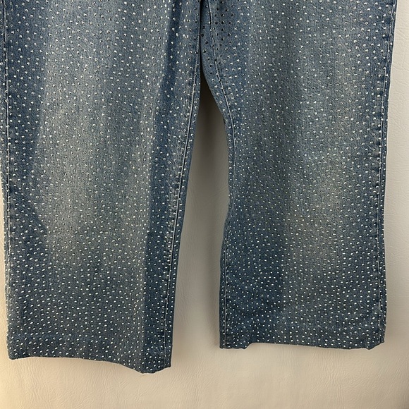 Good American High Waisted Wide Leg Cropped Sequin Denim Jeans - Picture 4 of 11